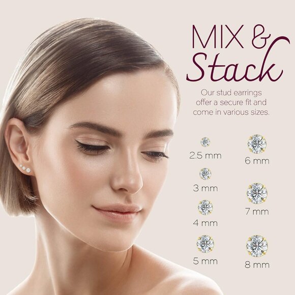 Solid 14k Yellow Gold Solitaire Round Cubic Zirconia CZ Stud Earrings with 14k G - Picture 6 of 9